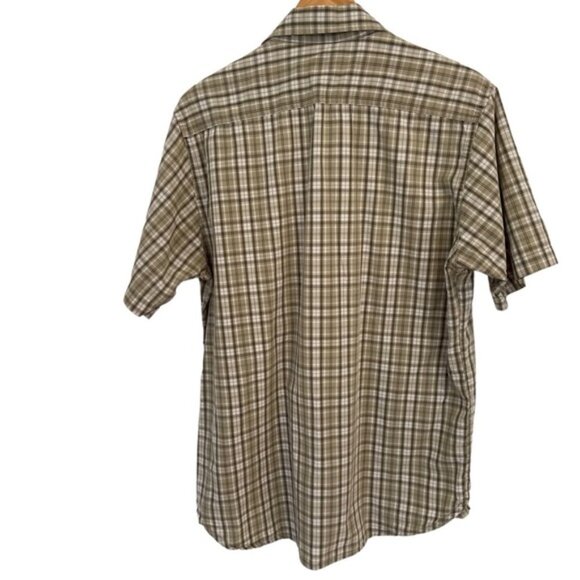 Timberland 100% cotton plaid button down shirt beige brown short sleeve medium - Picture 2 of 6